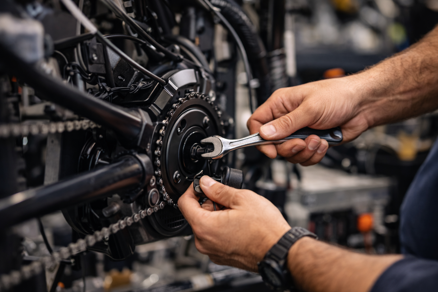 Entretien d’un vélo électrique en atelier chez SP Vélo à Trois-Rivières